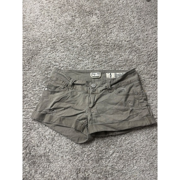 Indigo Rein Pants - Indigo Rein Distressed Cuffed Denim Shorts Olive Green Size 5 Low Rise Distress